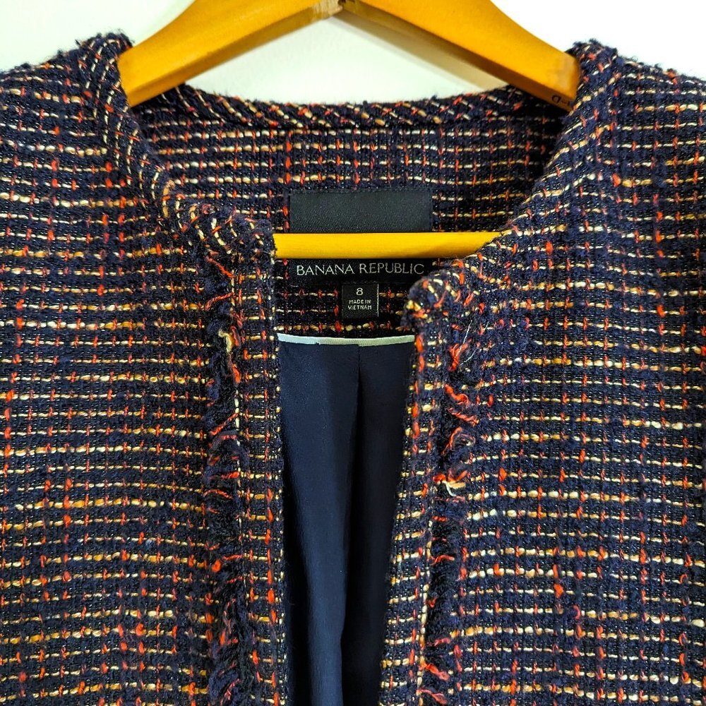 Banana Republic Tweed Fringe Detail Cropped Blazer Multicolor Size 8 - Picture 2 of 6